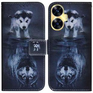 For Realme C55 Coloured Drawing Flip Leather Phone Case(Wolf and Dog)