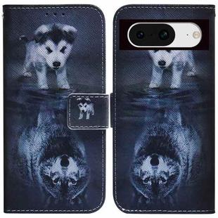 For Google Pixel 8 Coloured Drawing Flip Leather Phone Case(Wolf and Dog)