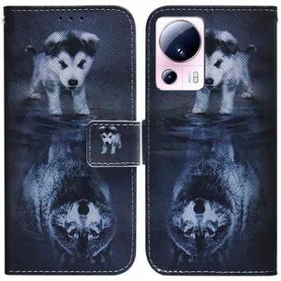 For Xiaomi 13 Lite / Civi 2 Coloured Drawing Flip Leather Phone Case(Wolf and Dog)
