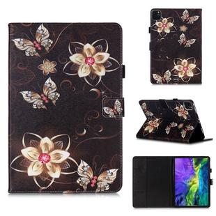 For iPad Pro 11 (2020) Colored Drawing Horizontal Flip Leather Tablet Case, with Sleep / Wake-up Function & Holder & Card Slo & Wallet(Golden Flower Butterfly)