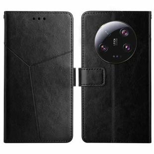 For Xiaomi 13 Ultra HT01 Y-shaped Pattern Flip Leather Phone Case(Black)