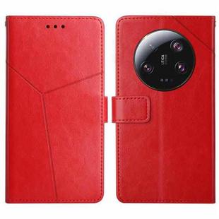 For Xiaomi 13 Ultra HT01 Y-shaped Pattern Flip Leather Phone Case(Red)