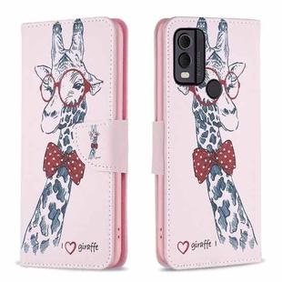 For Nokia C22 Colored Drawing Pattern Leather Phone Case(Giraffe)