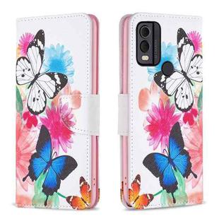 For Nokia C22 Colored Drawing Pattern Leather Phone Case(Butterflies)