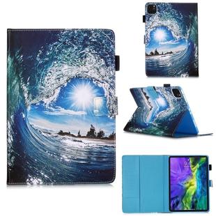 For iPad Pro 11 (2020) Plain Weave Texture Colored Drawing Horizontal Flip Leather Tablet Case, with Sleep / Wake-up Function & Holder & Card Slo & Wallet(Sea Wave  Sun)