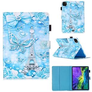 For iPad Pro 11 (2020) Plain Weave Texture Colored Drawing Horizontal Flip Leather Tablet Case, with Sleep / Wake-up Function & Holder & Card Slo & Wallet(Tower Butterfly)