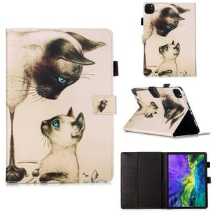 For iPad Pro 11 (2020) Plain Weave Texture Colored Drawing Horizontal Flip Leather Tablet Case, with Sleep / Wake-up Function & Holder & Card Slo & Wallet(Cat Stare)