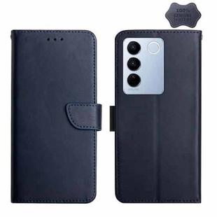 For vivo V27 Genuine Leather Fingerprint-proof Horizontal Flip Phone Case(Blue)