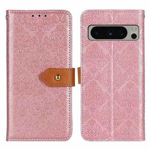 For Google Pixel 8 Pro European Floral Embossed Copper Buckle Leather Phone Case(Pink)