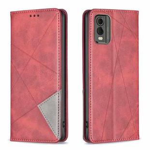 For Nokia C32 Rhombus Texture Magnetic Leather Phone Case(Red)