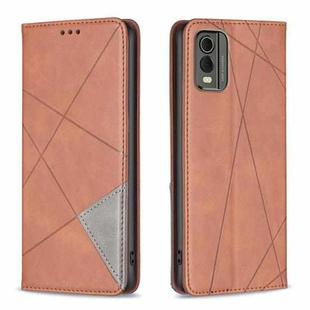For Nokia C32 Rhombus Texture Magnetic Leather Phone Case(Brown)