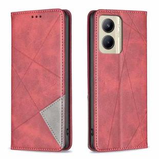 For Realme C33 Rhombus Texture Magnetic Leather Phone Case(Red)