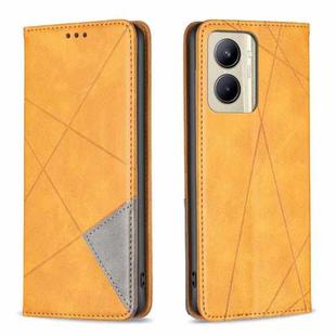 For Realme C33 Rhombus Texture Magnetic Leather Phone Case(Yellow)