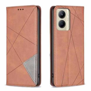 For Realme C33 Rhombus Texture Magnetic Leather Phone Case(Brown)