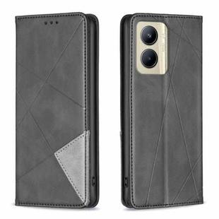 For Realme C33 Rhombus Texture Magnetic Leather Phone Case(Black)