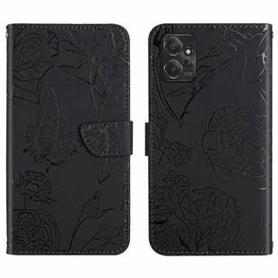 For Motorola Moto G Power 2023 HT03 Skin Feel Butterfly Embossed Flip Leather Phone Case(Black)