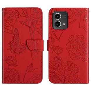 For Motorola Moto G Stylus 5G 2023 HT03 Skin Feel Butterfly Embossed Flip Leather Phone Case(Red)