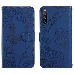 For Sony Xperia 10 V HT03 Skin Feel Butterfly Embossed Flip Leather Phone Case(Blue)