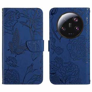 For Xiaomi 13 Ultra HT03 Skin Feel Butterfly Embossed Flip Leather Phone Case(Blue)