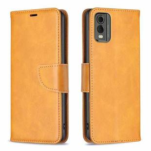 For Nokia C32 Lambskin Texture Pure Color Flip Leather Phone Case(Yellow)