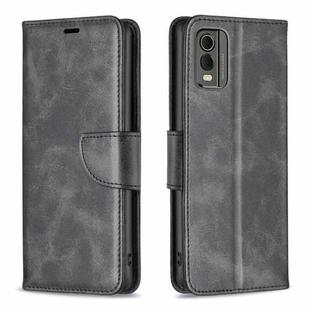 For Nokia C32 Lambskin Texture Pure Color Flip Leather Phone Case(Black)