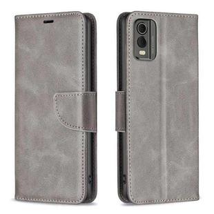 For Nokia C32 Lambskin Texture Pure Color Flip Leather Phone Case(Grey)