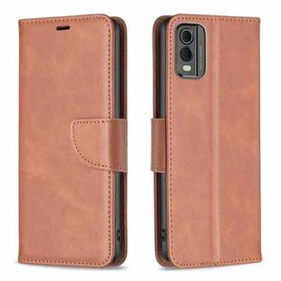 For Nokia C32 Lambskin Texture Pure Color Flip Leather Phone Case(Brown)