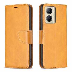 For Realme C33 Lambskin Texture Pure Color Flip Leather Phone Case(Yellow)