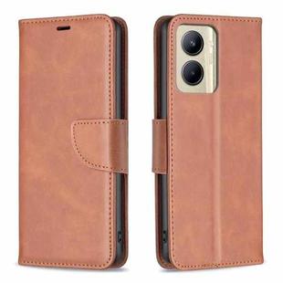For Realme C33 Lambskin Texture Pure Color Flip Leather Phone Case(Brown)