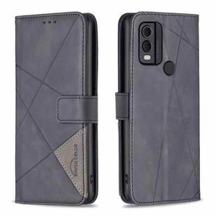 For Nokia C22 Magnetic Buckle Rhombus Texture Leather Phone Case(Black)