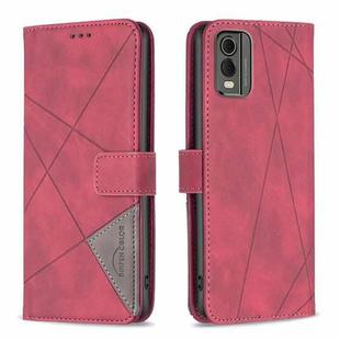 For Nokia C32 Magnetic Buckle Rhombus Texture Leather Phone Case(Red)