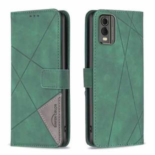 For Nokia C32 Magnetic Buckle Rhombus Texture Leather Phone Case(Green)