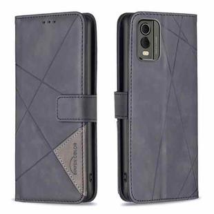 For Nokia C32 Magnetic Buckle Rhombus Texture Leather Phone Case(Black)