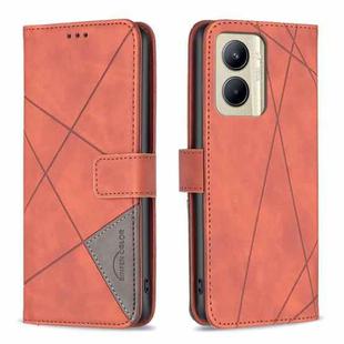 For Realme C33 Magnetic Buckle Rhombus Texture Leather Phone Case(Brown)