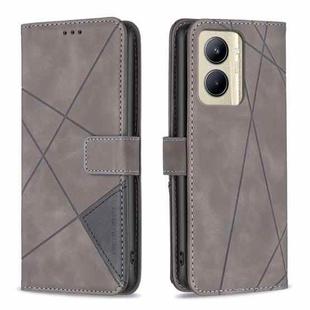 For Realme C33 Magnetic Buckle Rhombus Texture Leather Phone Case(Grey)