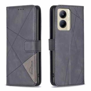 For Realme C33 Magnetic Buckle Rhombus Texture Leather Phone Case(Black)