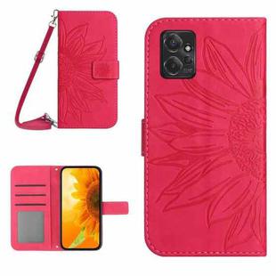 For Motorola Moto G Power 2023 HT04 Skin Feel Sun Flower Embossed Flip Leather Phone Case with Lanyard(Rose Red)
