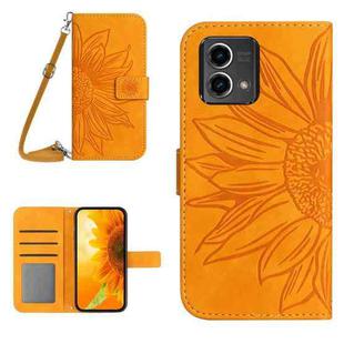 For Motorola Moto G Stylus 5G 2023 HT04 Skin Feel Sun Flower Embossed Flip Leather Phone Case with Lanyard(Yellow)