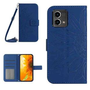 For Motorola Moto G Stylus 5G 2023 HT04 Skin Feel Sun Flower Embossed Flip Leather Phone Case with Lanyard(Dark Blue)