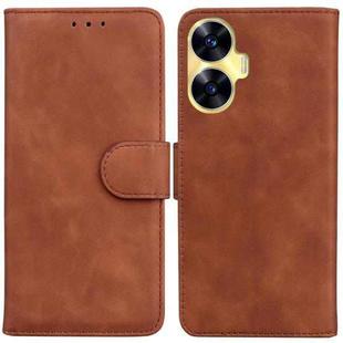 For Realme C55 Skin Feel Pure Color Flip Leather Phone Case(Brown)