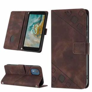 For Nokia C02 Skin-feel Embossed Leather Phone Case(Brown)
