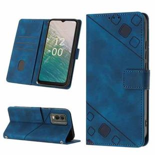For Nokia C32 Skin-feel Embossed Leather Phone Case(Blue)