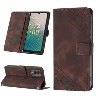 For Nokia C32 Skin-feel Embossed Leather Phone Case(Brown)