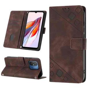 For Xiaomi Poco C55 / Redmi 12C / 11A Skin-feel Embossed Leather Phone Case(Brown)