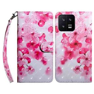 For Xiaomi 13 3D Painted Pattern Leather Phone Case(Red Flower)