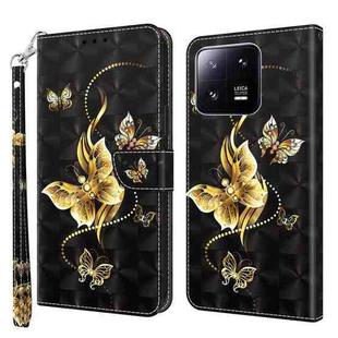For Xiaomi 13 Pro 3D Painted Pattern Leather Phone Case(Golden Butterfly)