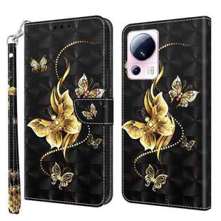 For Xiaomi 13 Lite 3D Painted Pattern Leather Phone Case(Golden Butterfly)