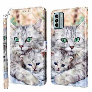 For Nokia G22 3D Painted Pattern Leather Phone Case(Two Loving Cats)