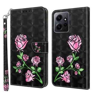 For Xiaomi Redmi Note 12 4G Global 3D Painted Pattern Leather Phone Case(Rose)
