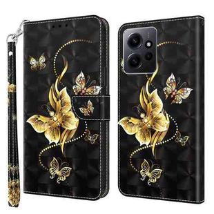 For Xiaomi Redmi Note 12 4G Global 3D Painted Pattern Leather Phone Case(Golden Butterfly)